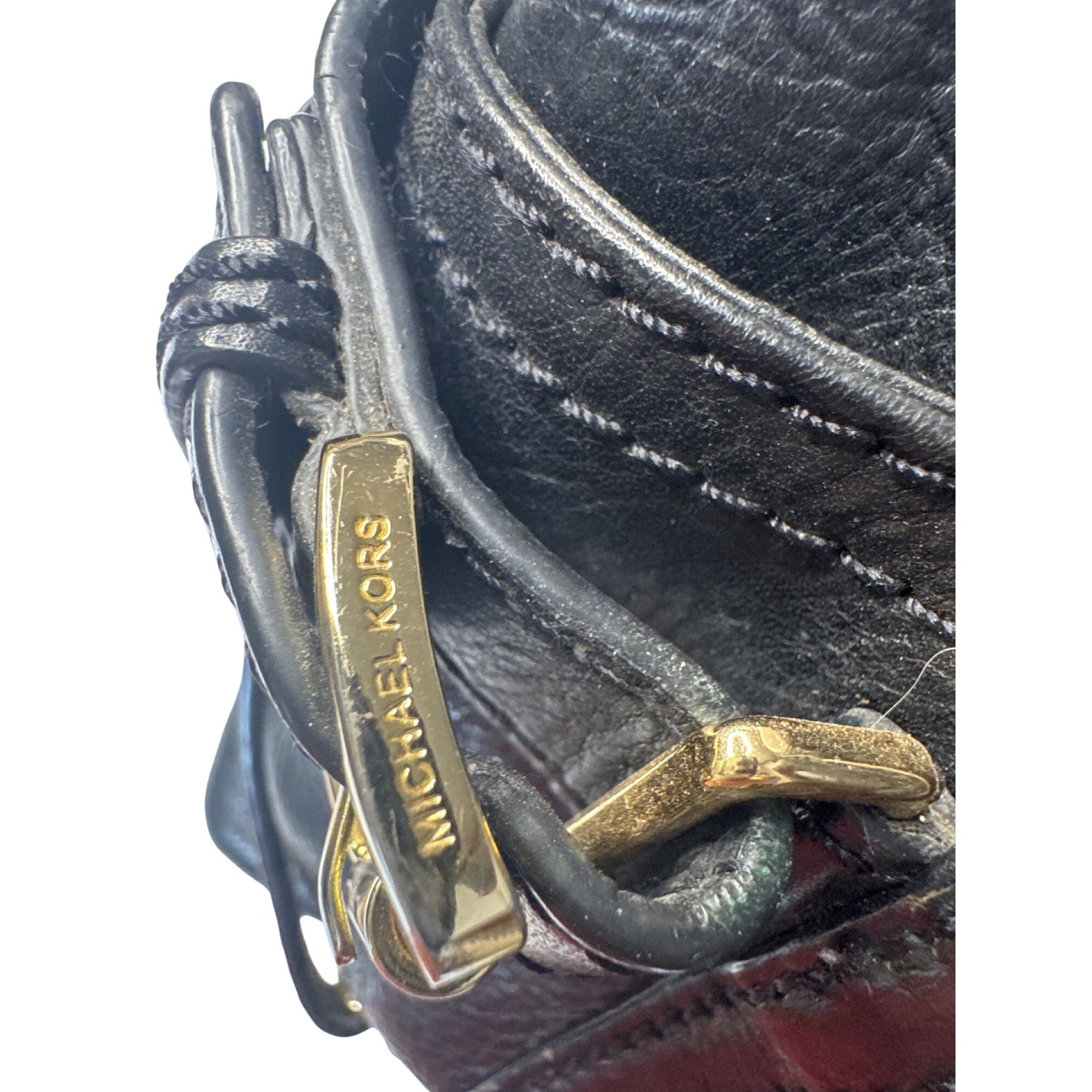 Michael Kors Black Leather Shoulder Bag With Gold Hardware & Buckle Details