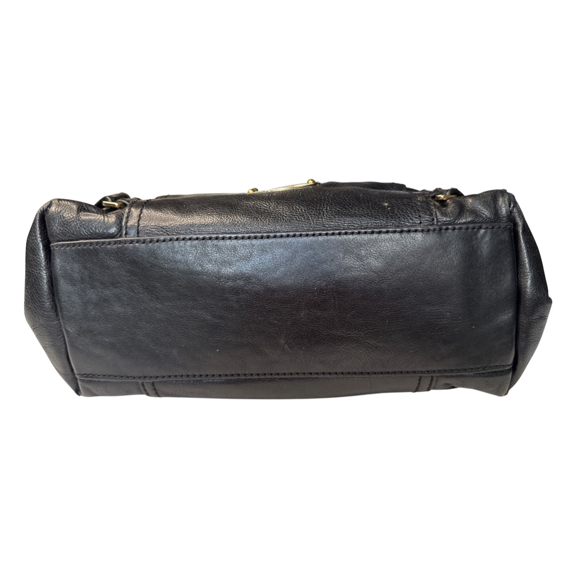 Michael Kors Black Leather Shoulder Bag With Gold Hardware & Buckle Details