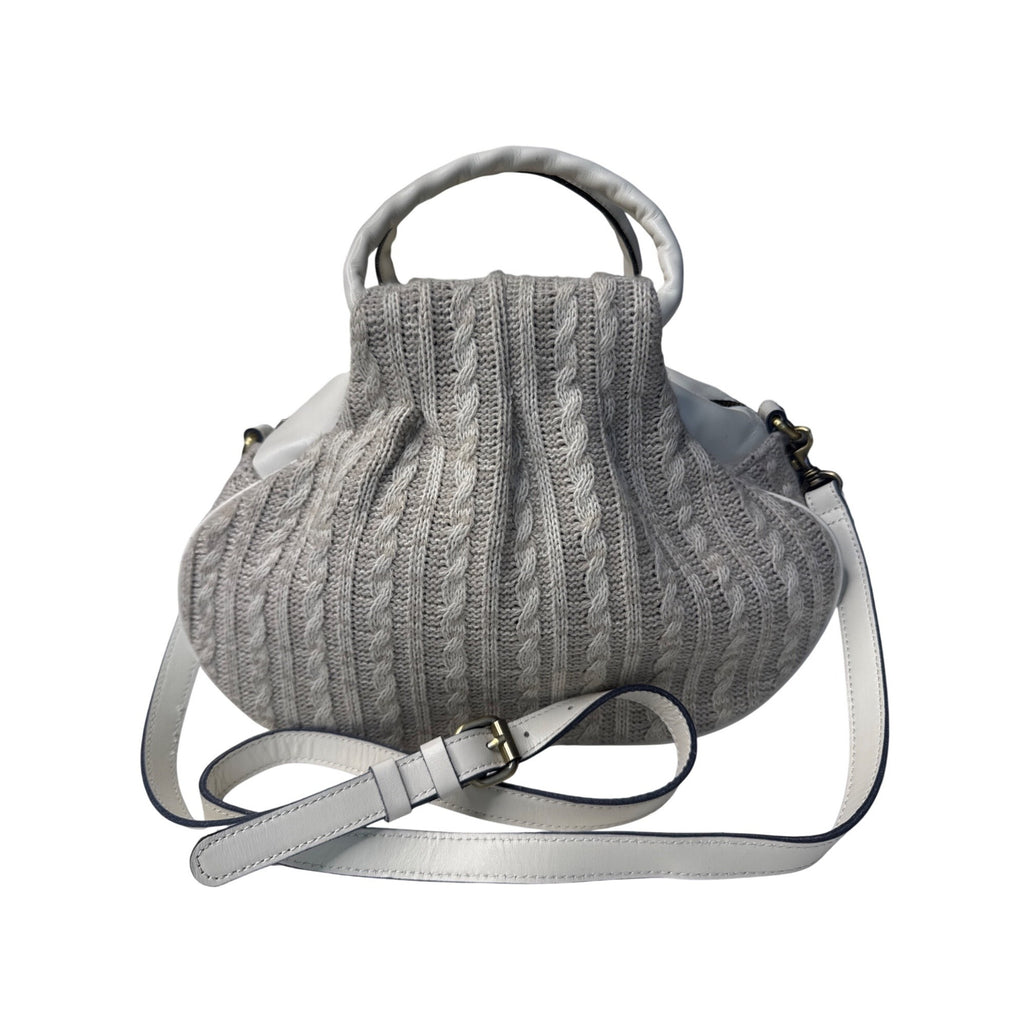 Patricia Nash Milburn Cable Knit Crochet Crossbody Satchel Grey White