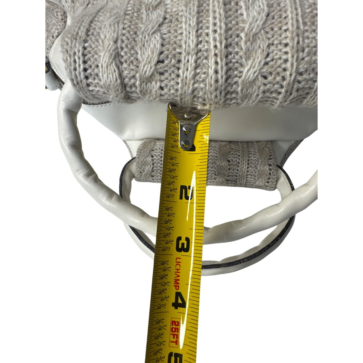 Patricia Nash Milburn Cable Knit Crochet Crossbody Satchel Grey White