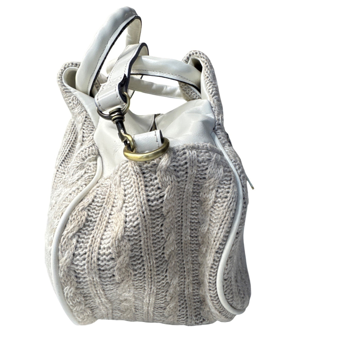 Patricia Nash Milburn Cable Knit Crochet Crossbody Satchel Grey White