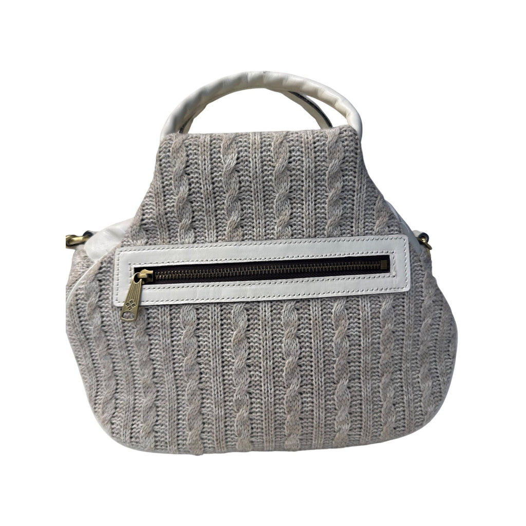 Patricia Nash Milburn Cable Knit Crochet Crossbody Satchel Grey White