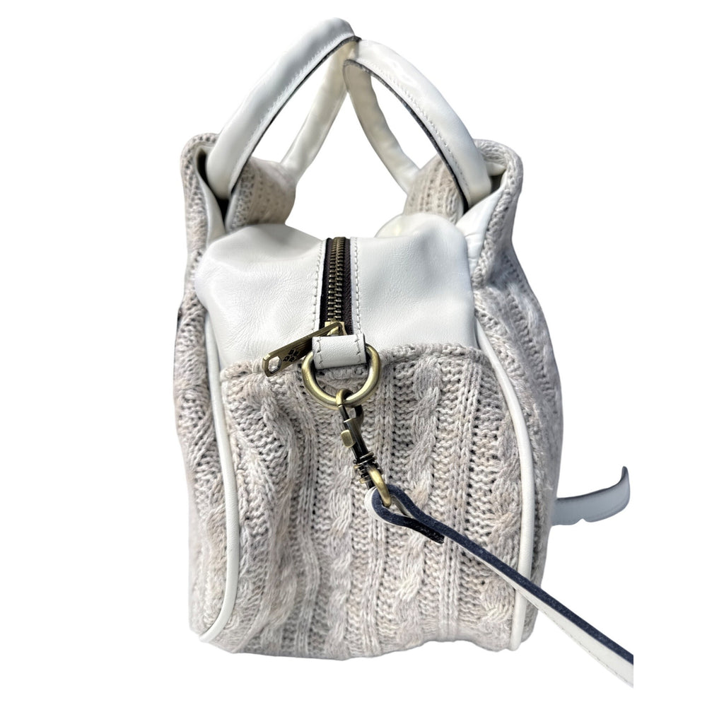 Patricia Nash Milburn Cable Knit Crochet Crossbody Satchel Grey White