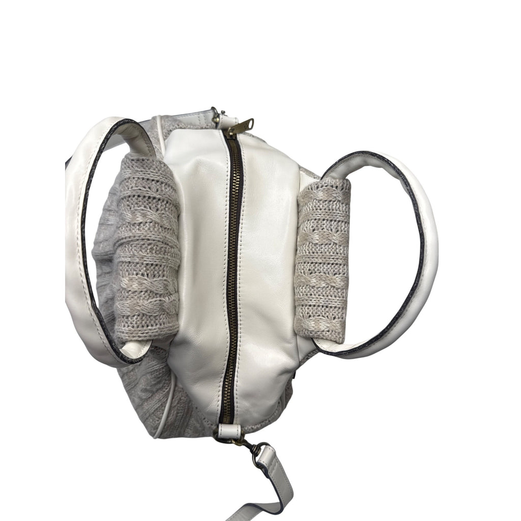 Patricia Nash Milburn Cable Knit Crochet Crossbody Satchel Grey White