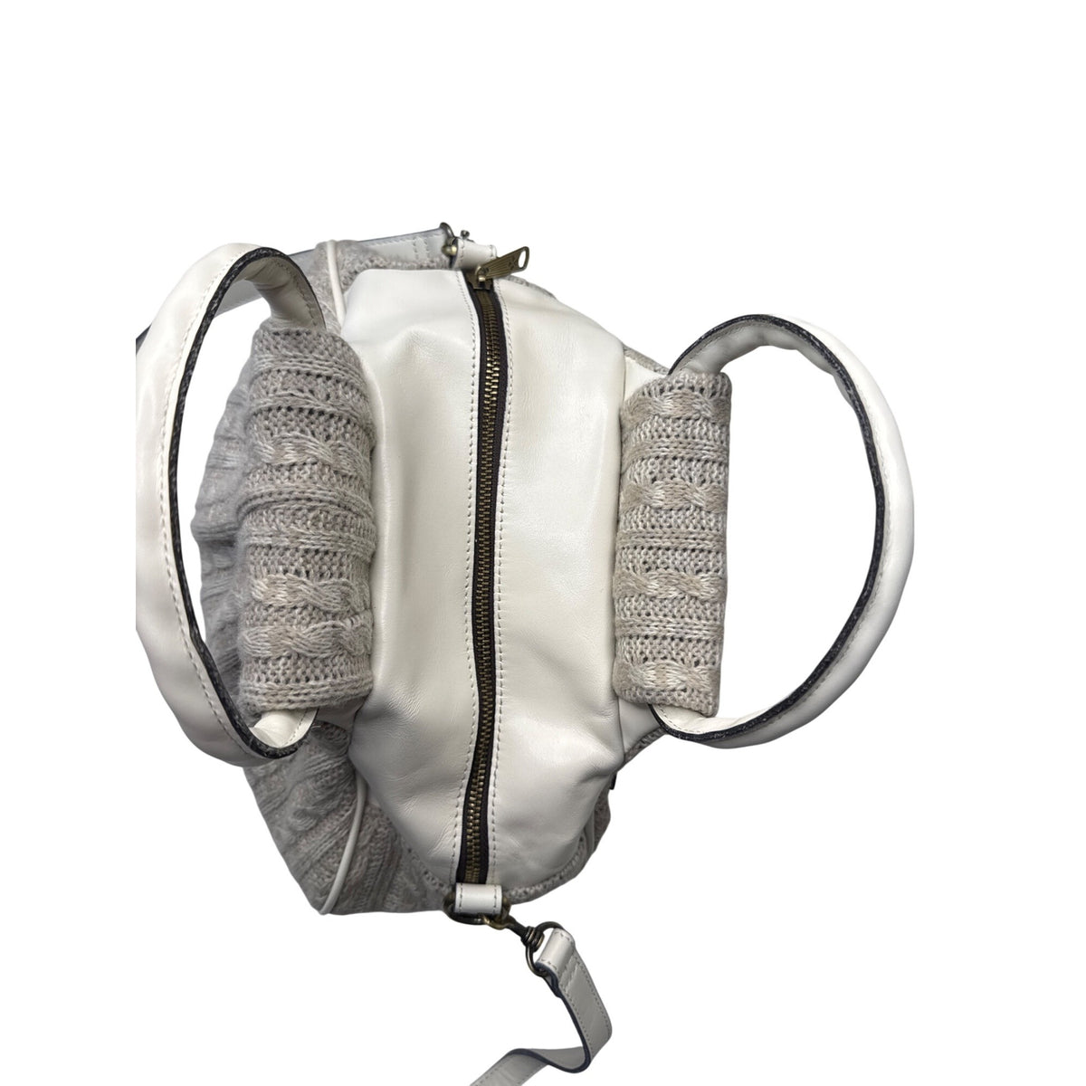 Patricia Nash Milburn Cable Knit Crochet Crossbody Satchel Grey White