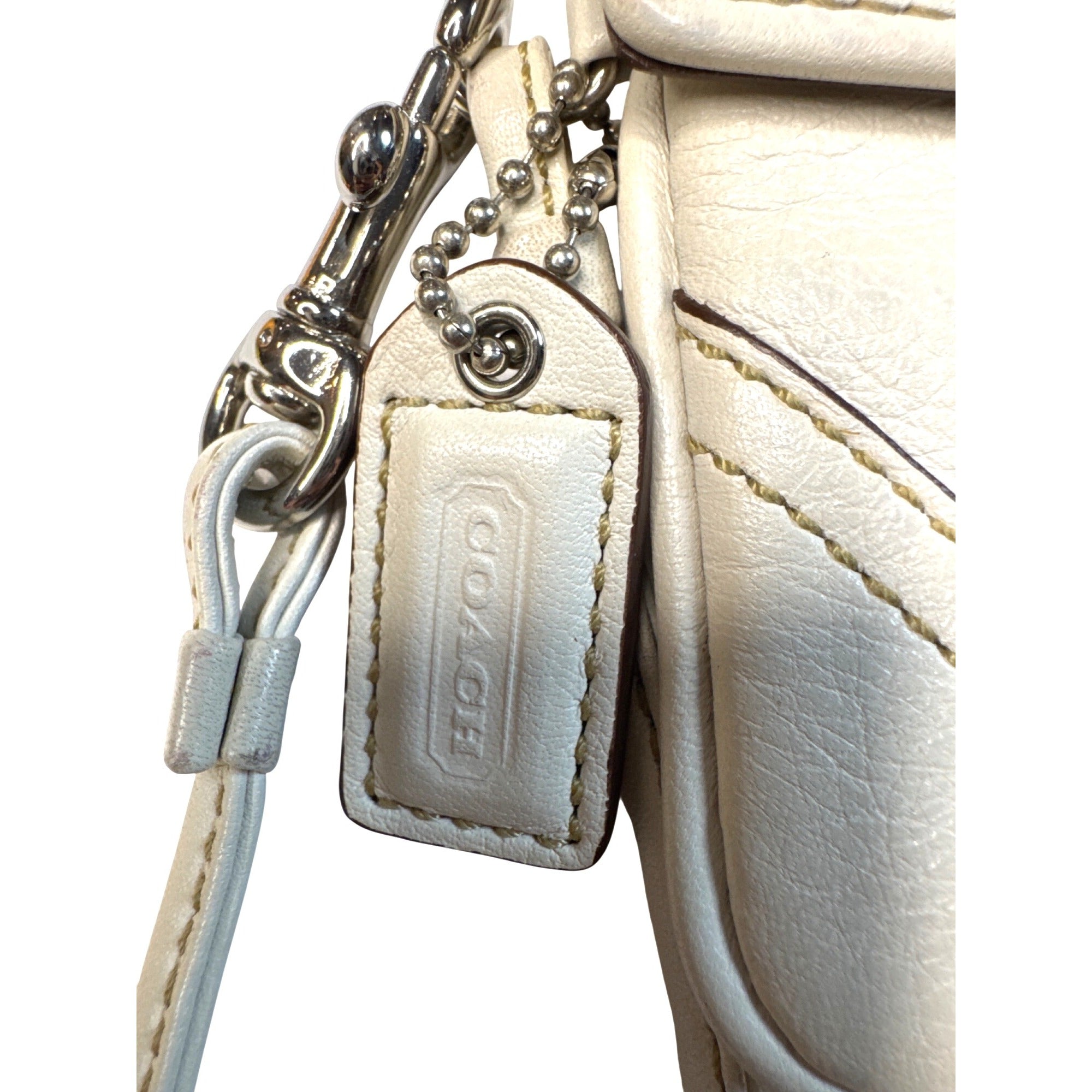 Coach White Leather Wristlet Clutch With Silver Hardware & Signature Lining