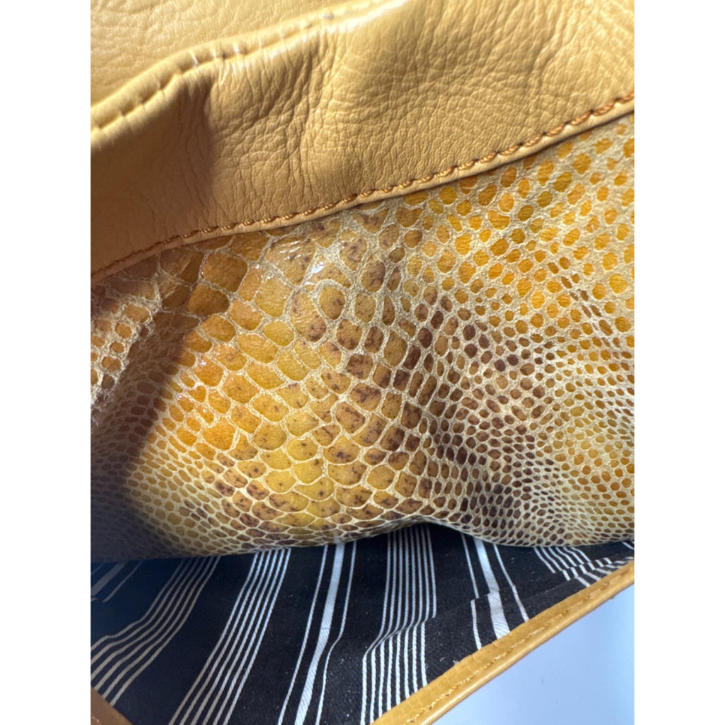 Adrienne Vittadini Yellow Faux Snakeskin Leather Tote Bag W/ Chain-Strap