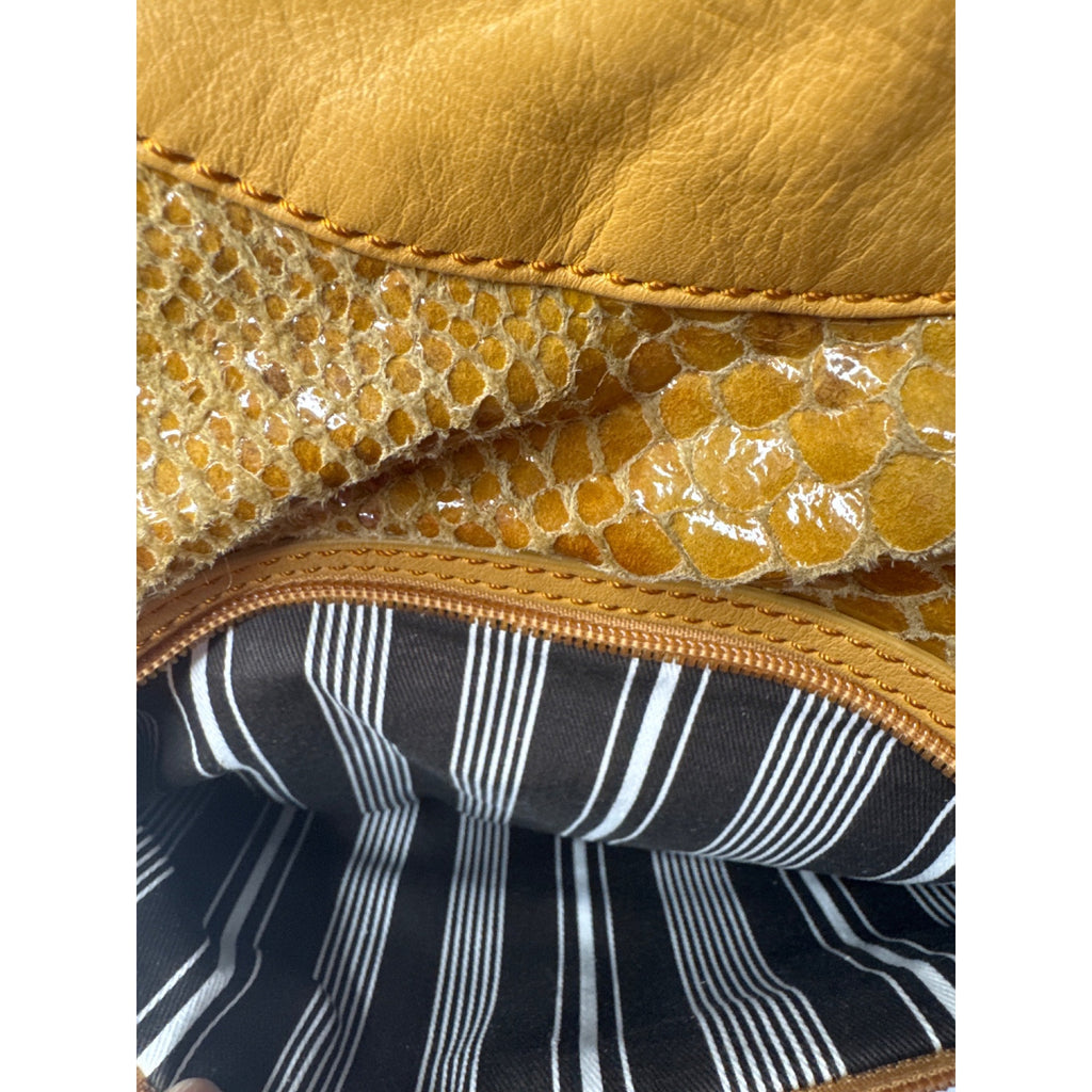 Adrienne Vittadini Yellow Faux Snakeskin Leather Tote Bag W/ Chain-Strap