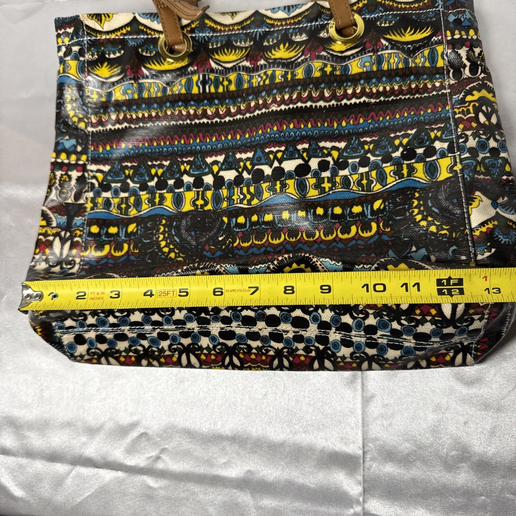 Stack Roots Multicolor Graphics Tote Bag With Brown Handles