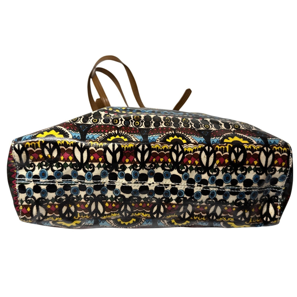 Stack Roots Multicolor Graphics Tote Bag With Brown Handles