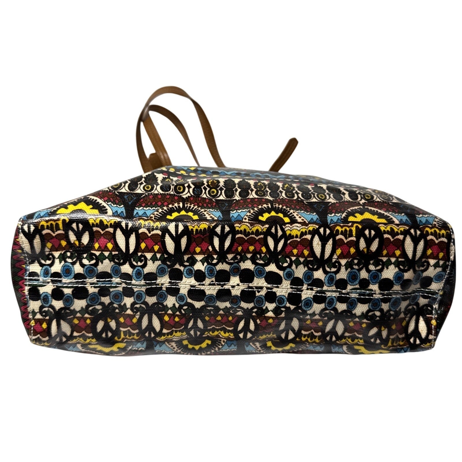 Stack Roots Multicolor Graphics Tote Bag With Brown Handles