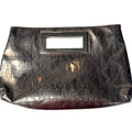 Michael Kors Brown Metallic Monogram Embossed Clutch Bag W/ Metal Cutout Handle