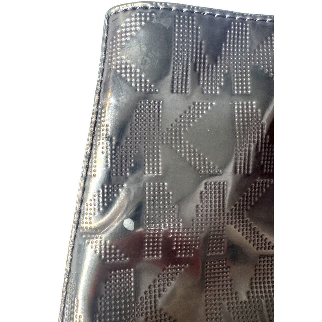 Michael Kors Brown Metallic Monogram Embossed Clutch Bag W/ Metal Cutout Handle