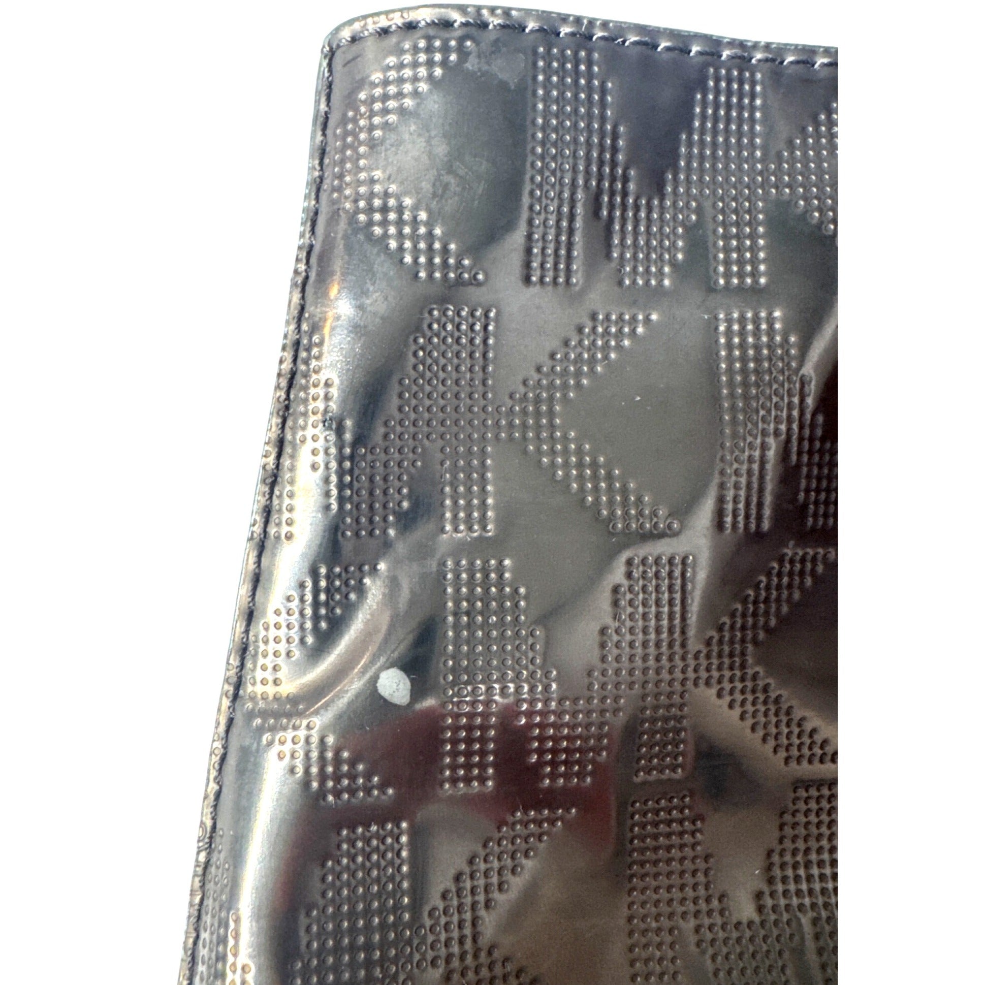 Michael Kors Brown Metallic Monogram Embossed Clutch Bag W/ Metal Cutout Handle