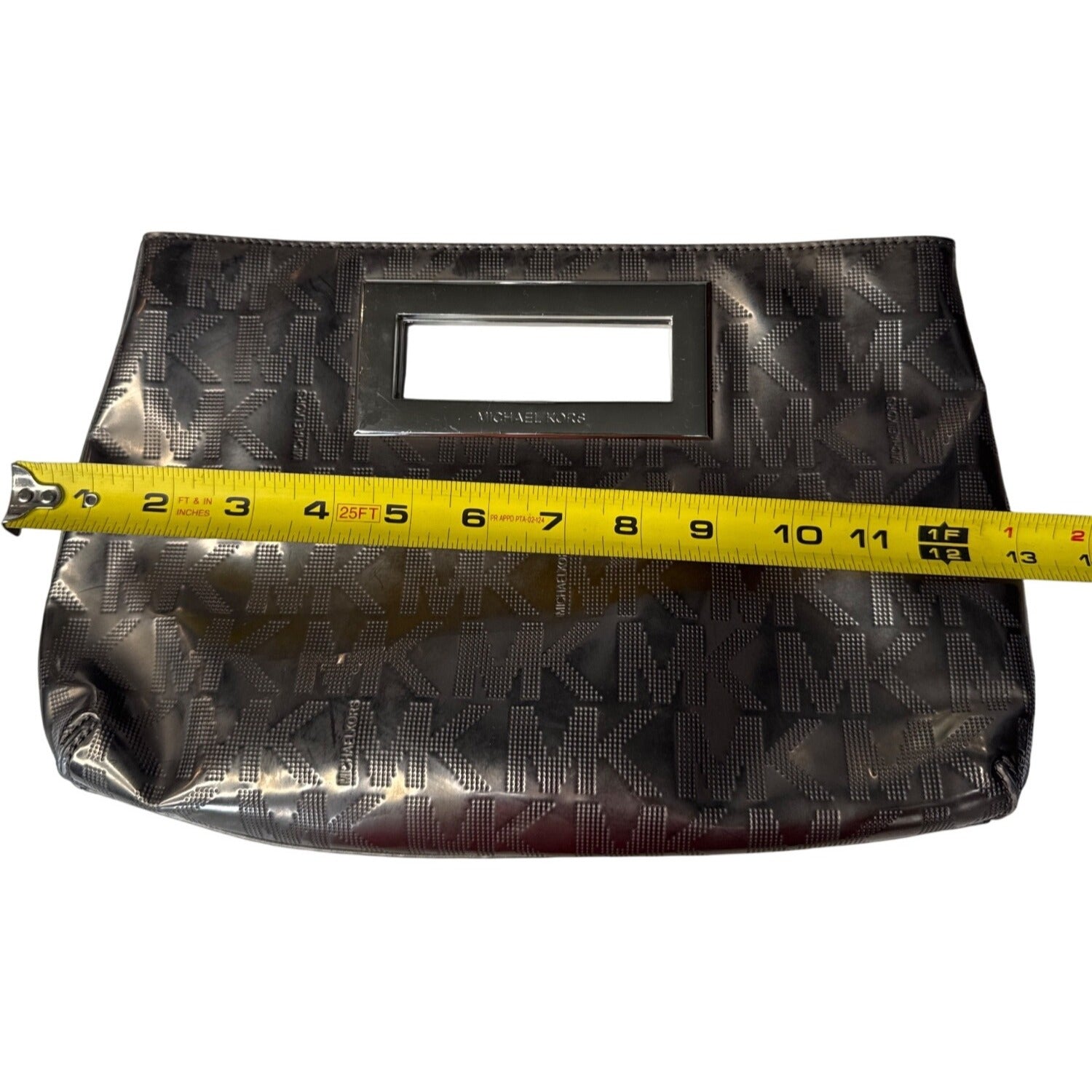 Michael Kors Brown Metallic Monogram Embossed Clutch Bag W/ Metal Cutout Handle
