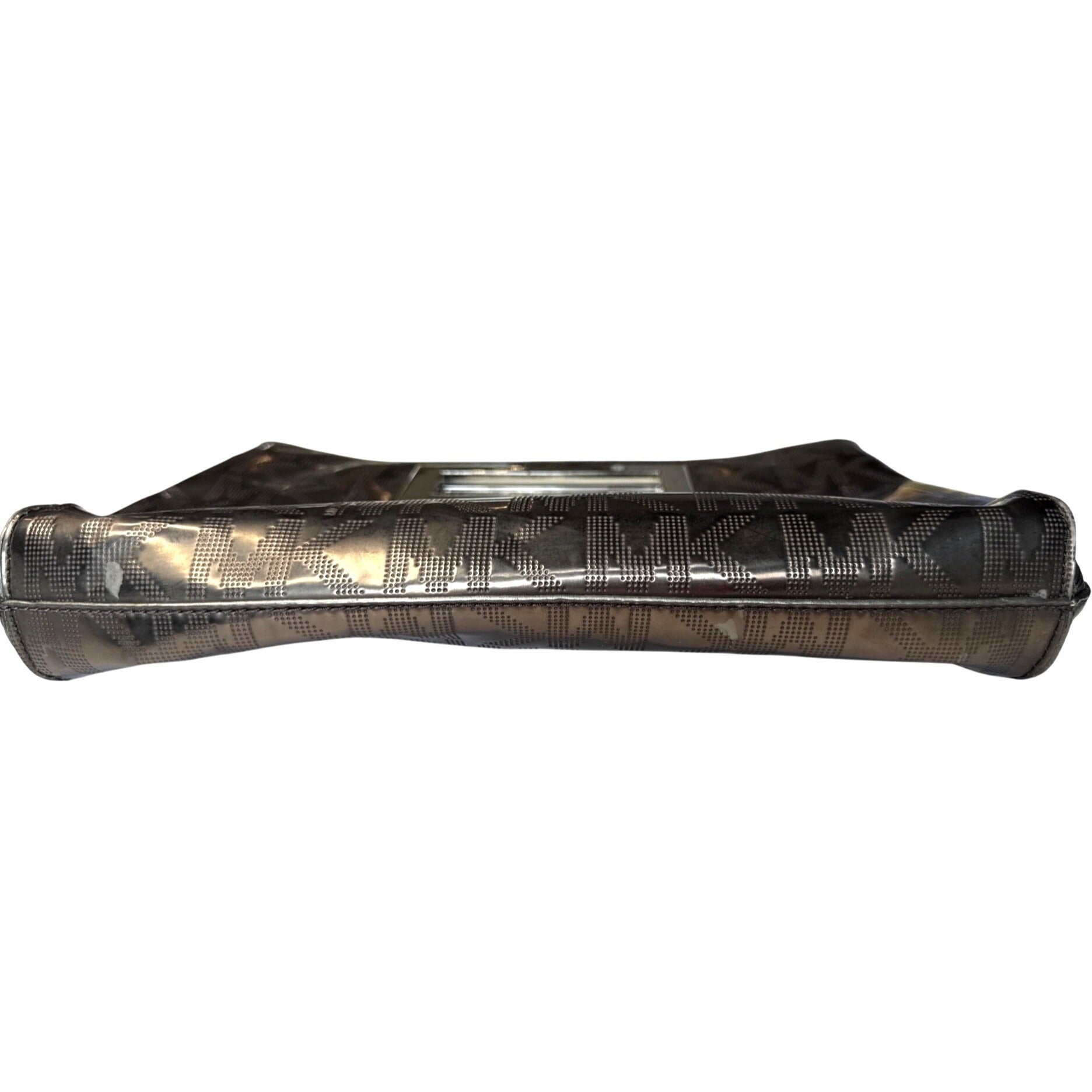 Michael Kors Brown Metallic Monogram Embossed Clutch Bag W/ Metal Cutout Handle