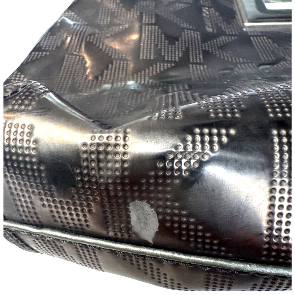 Michael Kors Brown Metallic Monogram Embossed Clutch Bag W/ Metal Cutout Handle