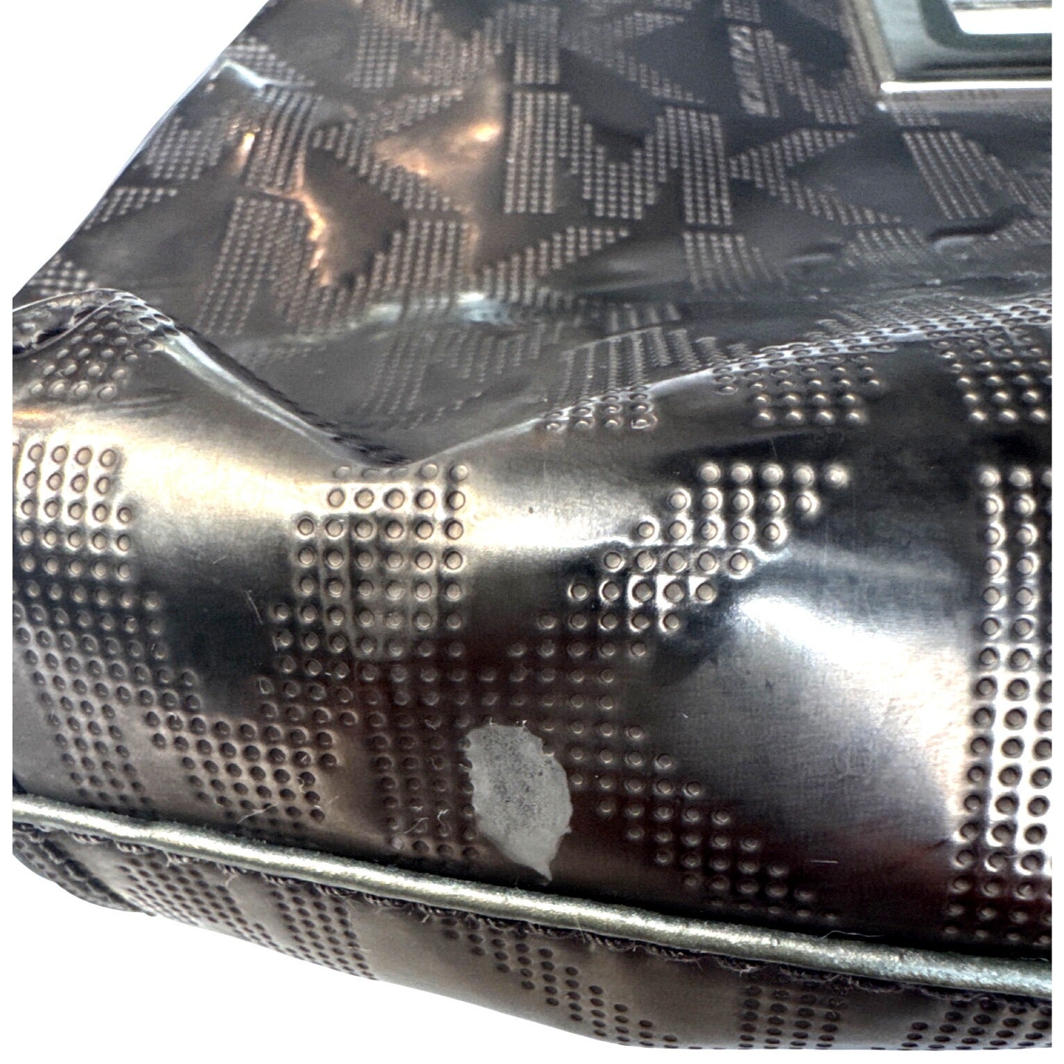 Michael Kors Brown Metallic Monogram Embossed Clutch Bag W/ Metal Cutout Handle