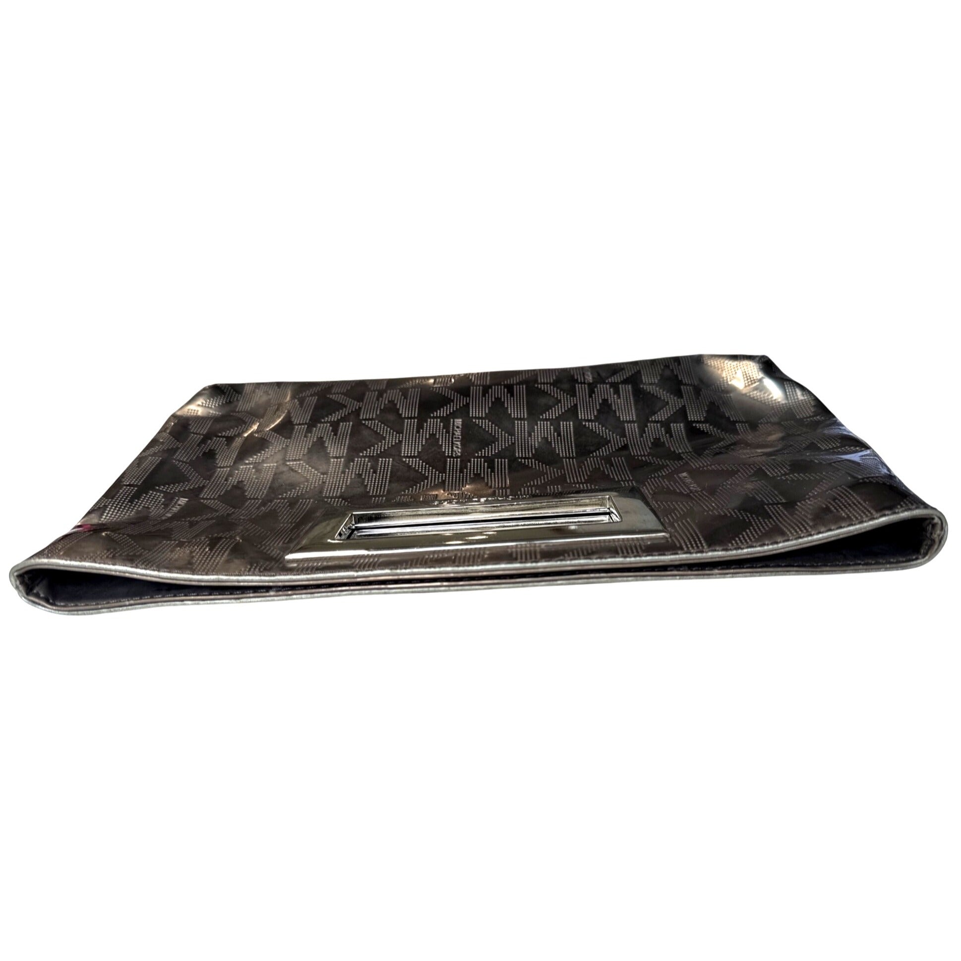 Michael Kors Brown Metallic Monogram Embossed Clutch Bag W/ Metal Cutout Handle