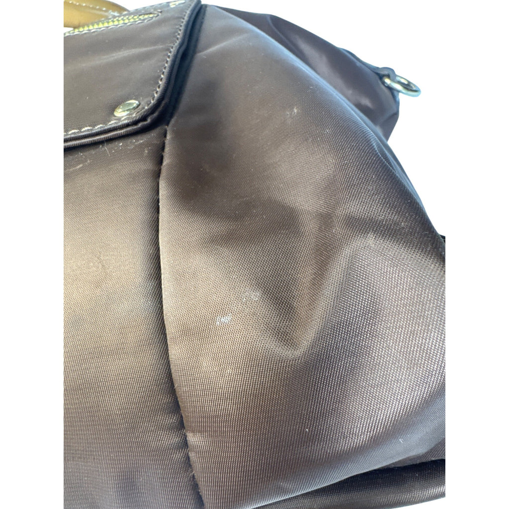 Bosisio Parini Brown Nylon Tote Bag With Yellow Zippers & Patent Leather Straps