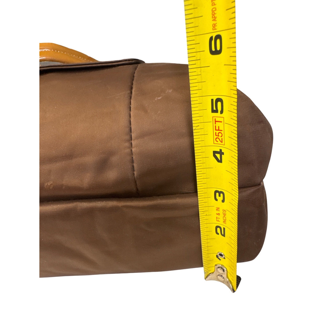 Bosisio Parini Brown Nylon Tote Bag With Yellow Zippers & Patent Leather Straps