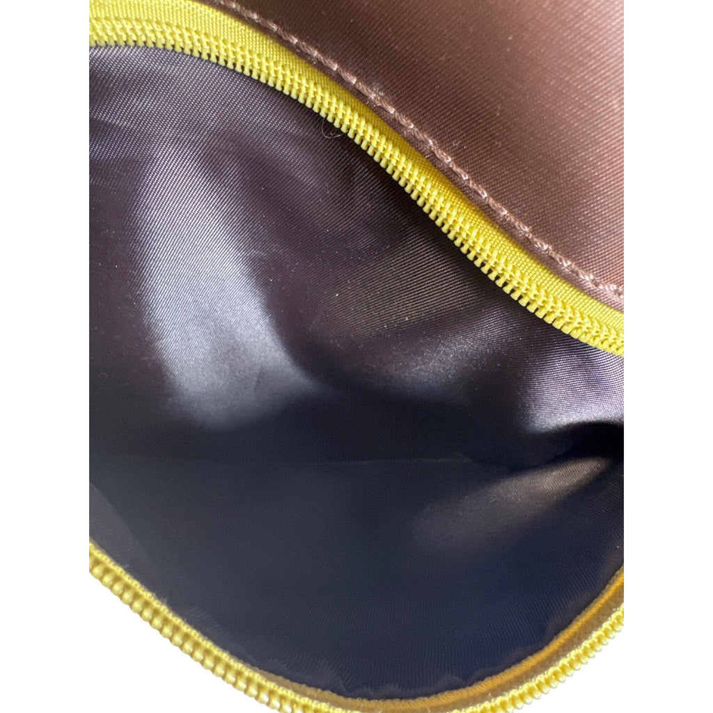 Bosisio Parini Brown Nylon Tote Bag With Yellow Zippers & Patent Leather Straps