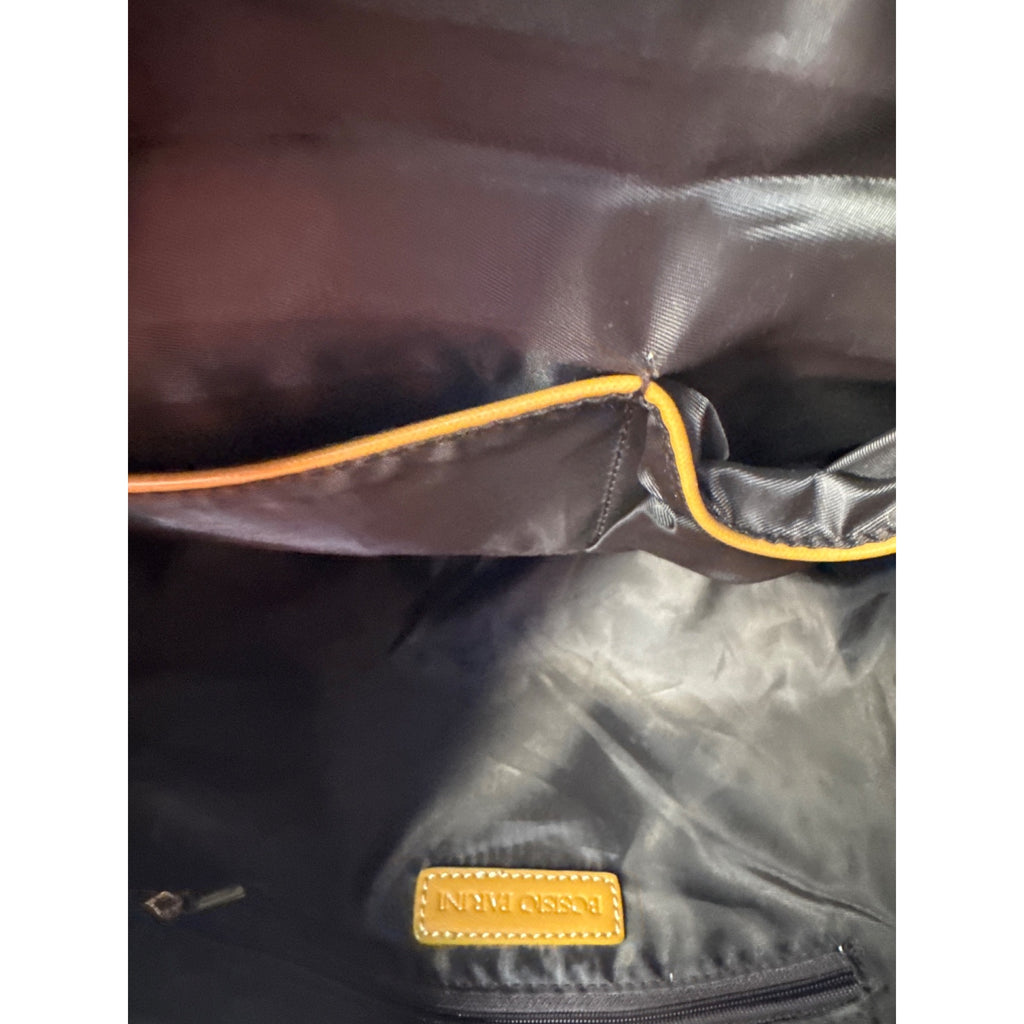 Bosisio Parini Brown Nylon Tote Bag With Yellow Zippers & Patent Leather Straps