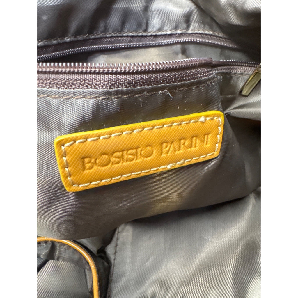 Bosisio Parini Brown Nylon Tote Bag With Yellow Zippers & Patent Leather Straps