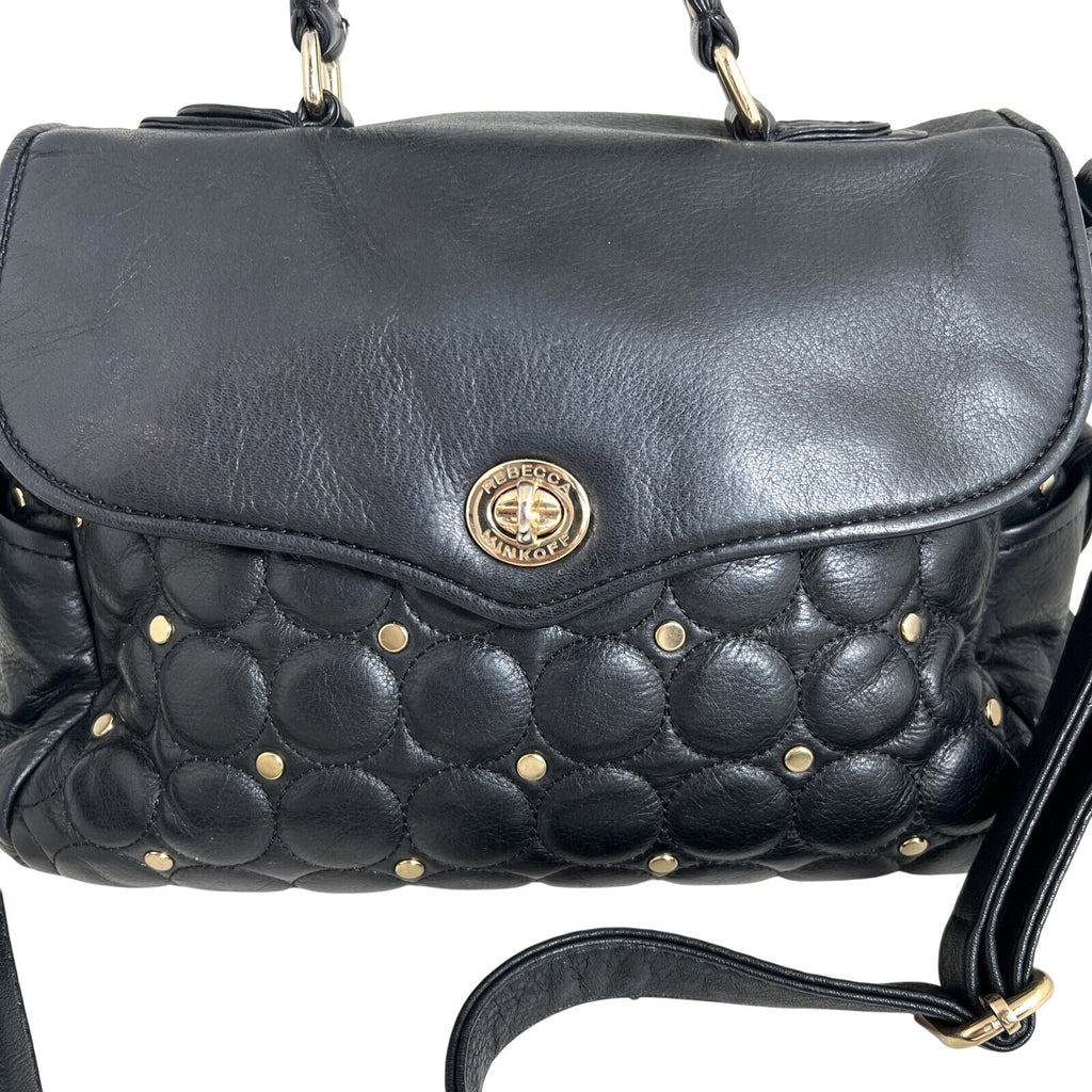 Rebecca Minkoff Quilted Leather Black Crossbody Bag With Gold Studs