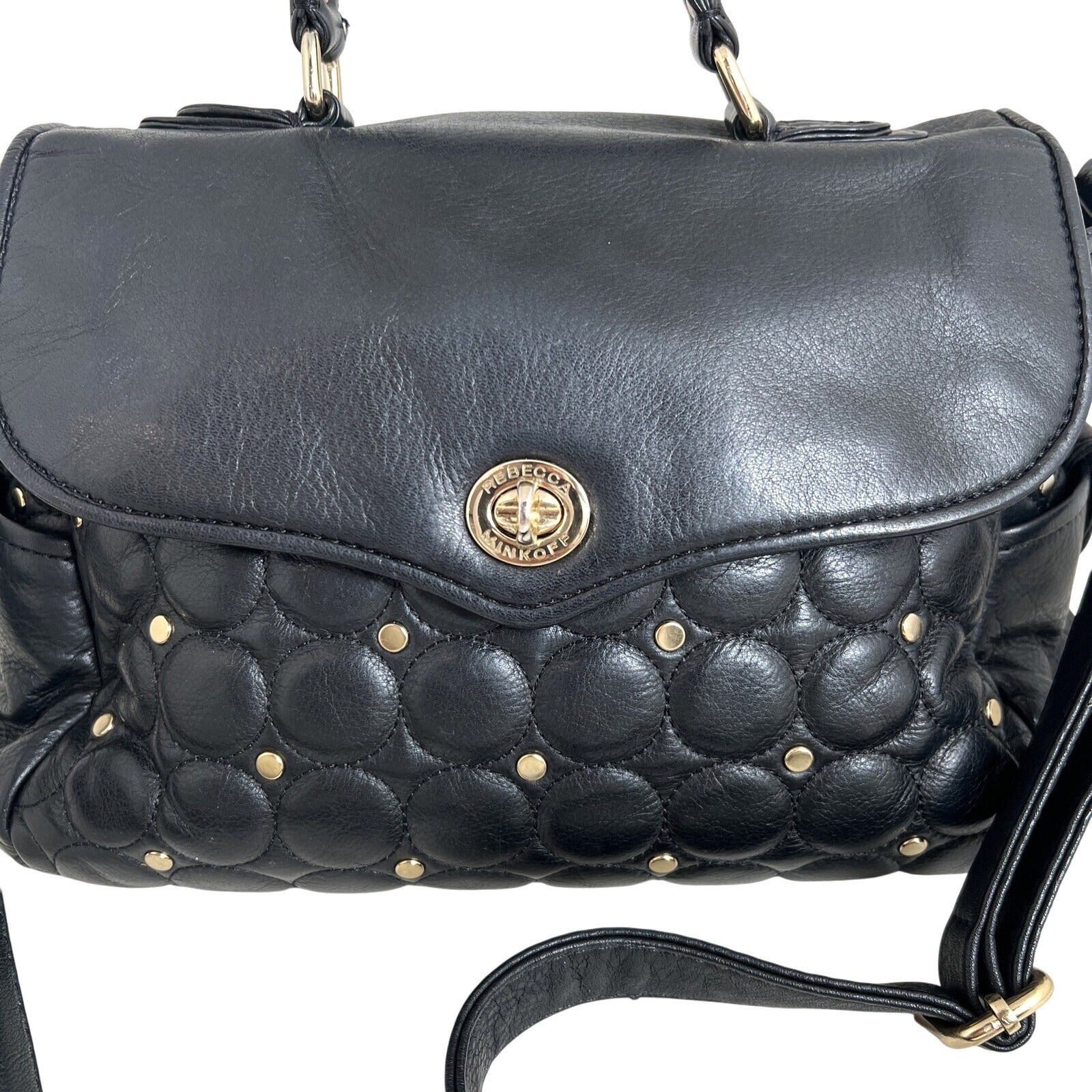 Rebecca Minkoff Quilted Leather Black Crossbody Bag With Gold Studs