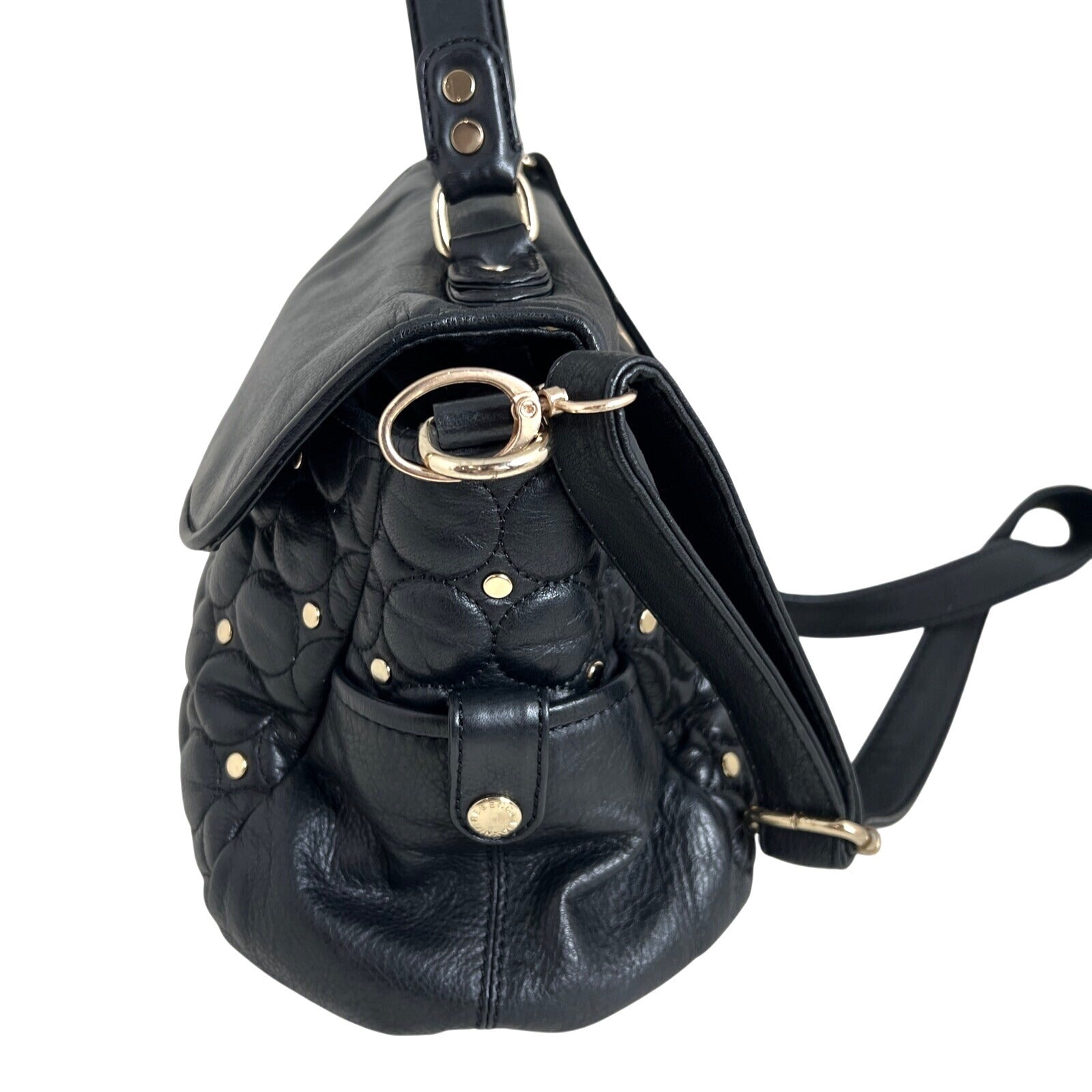 Rebecca Minkoff Quilted Leather Black Crossbody Bag With Gold Studs