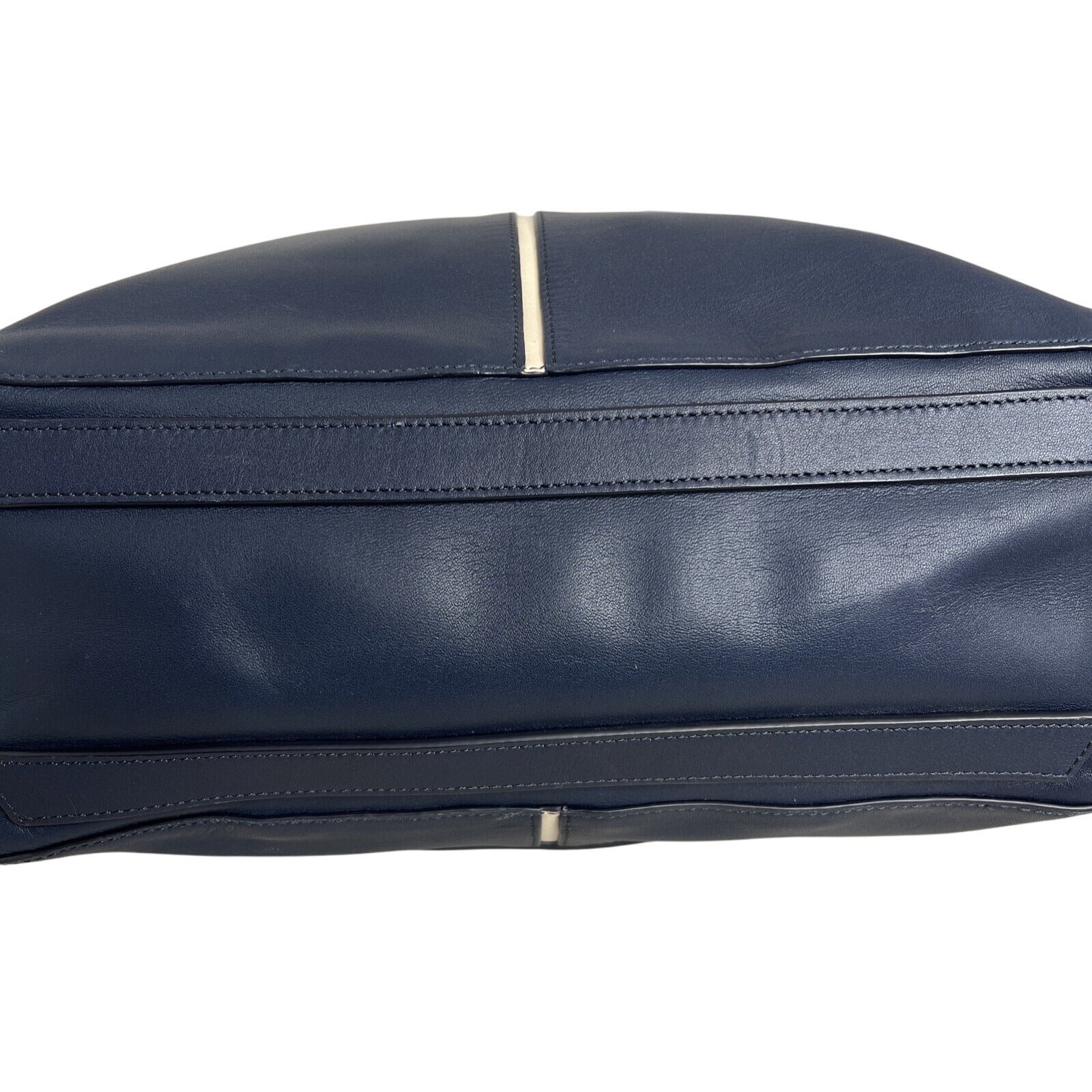 Times Arrow Large Navy Blue Leather Tote Bag Gold Hardware /White Accent