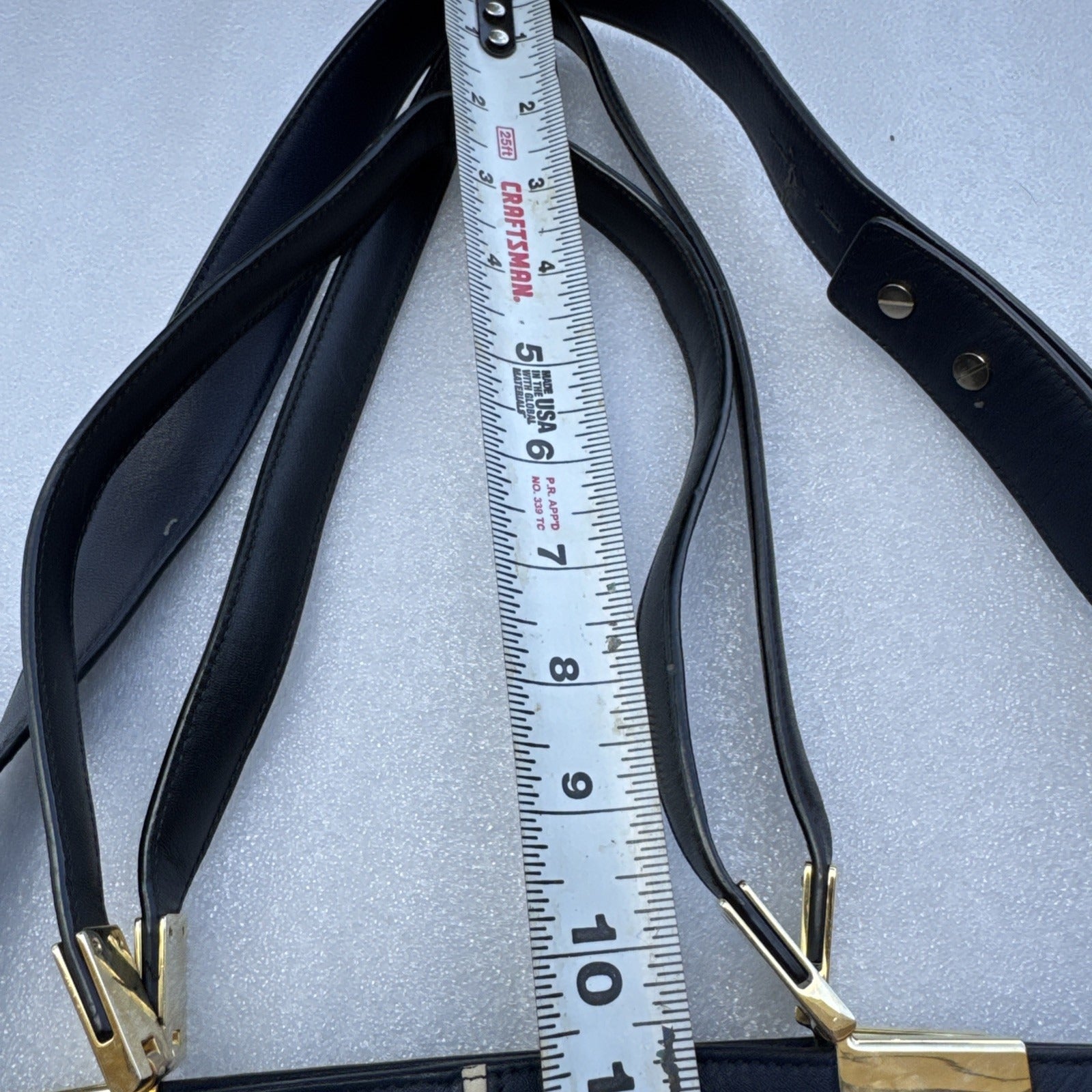 Times Arrow Large Navy Blue Leather Tote Bag Gold Hardware /White Accent
