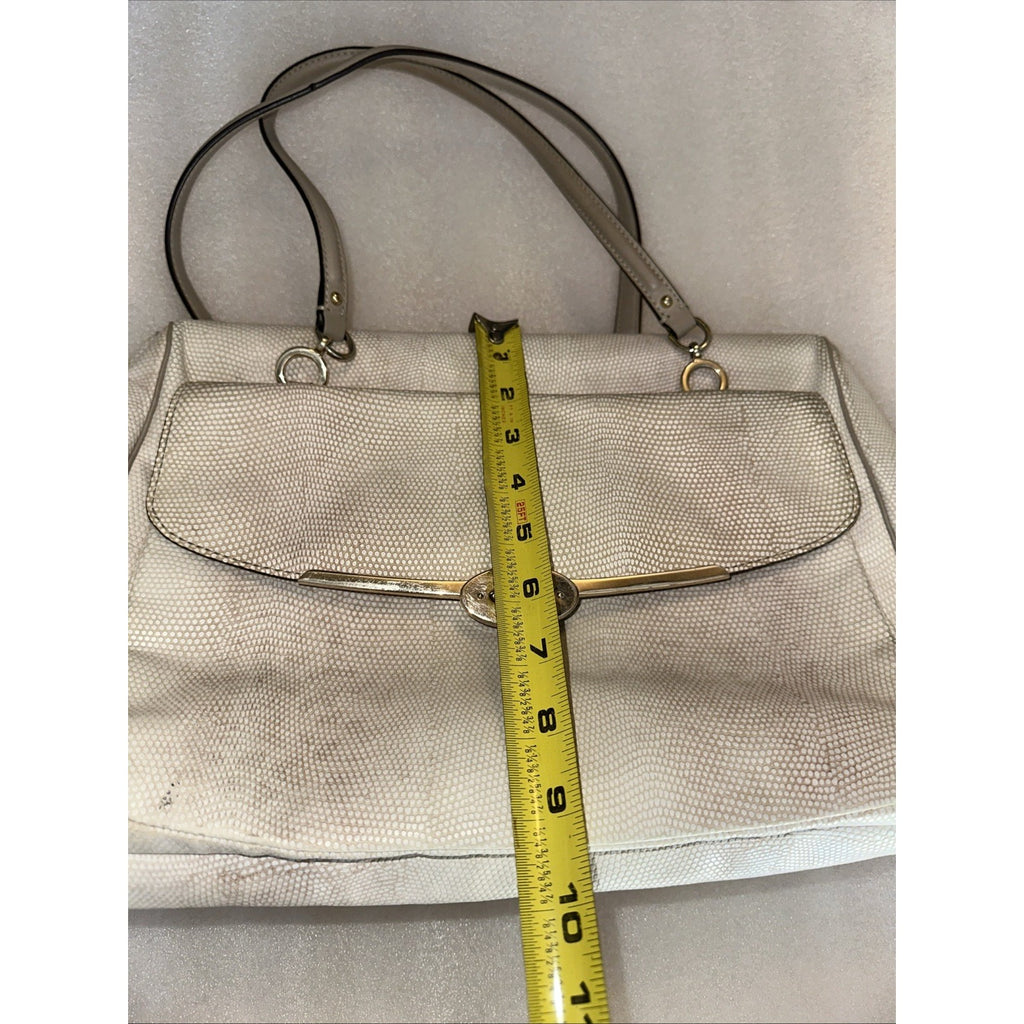 Coach White Leather Textured Shoulder Bag With Gold Turnlock & Double Handles