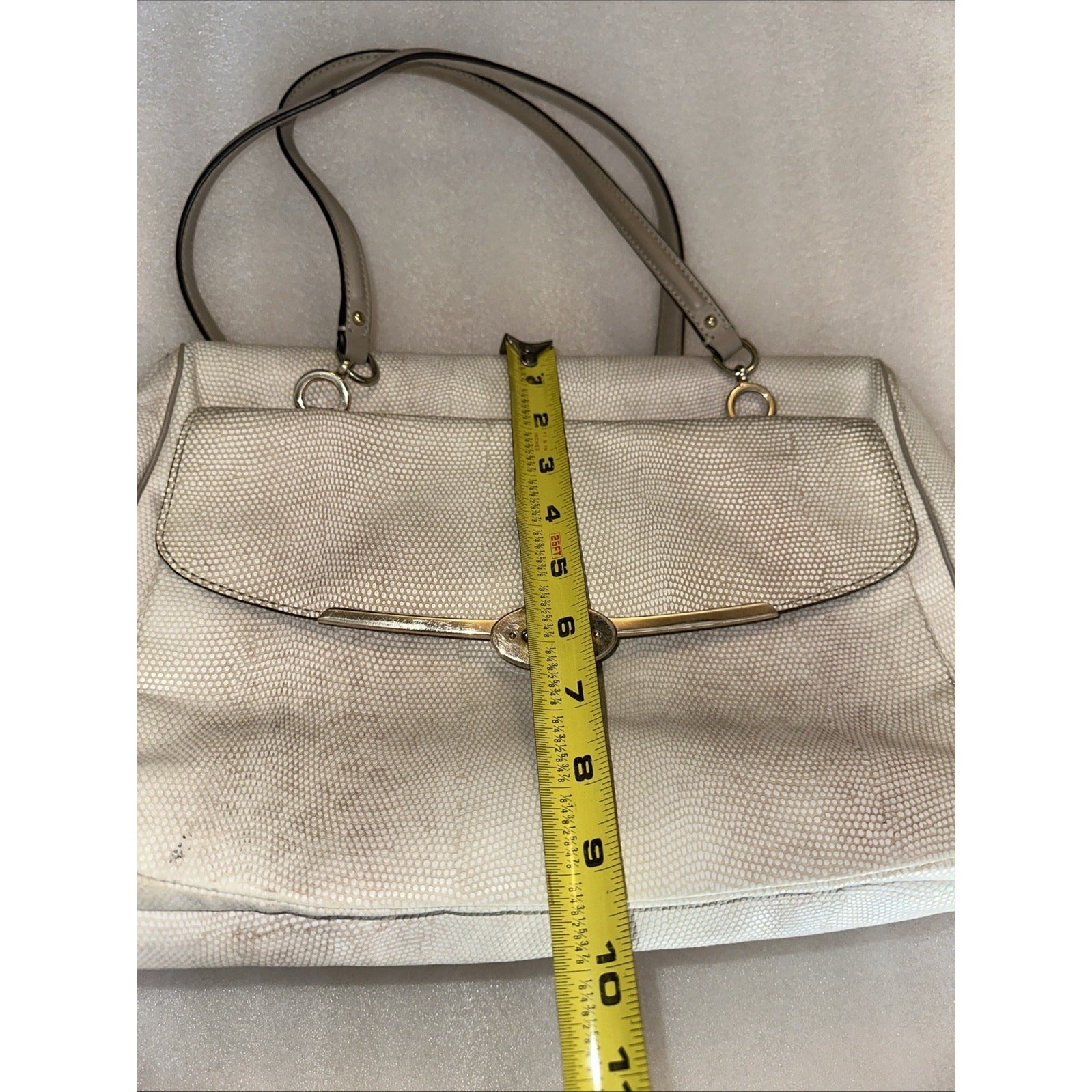 Coach White Leather Textured Shoulder Bag With Gold Turnlock & Double Handles