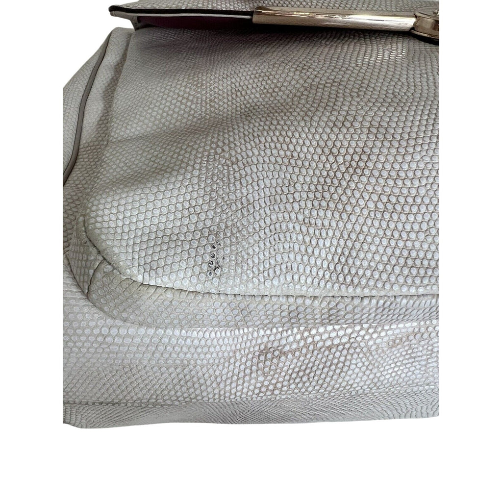 Coach White Leather Textured Shoulder Bag With Gold Turnlock & Double Handles