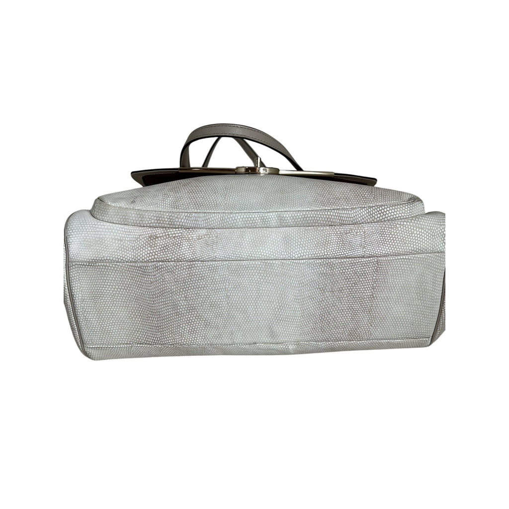 Coach White Leather Textured Shoulder Bag With Gold Turnlock & Double Handles