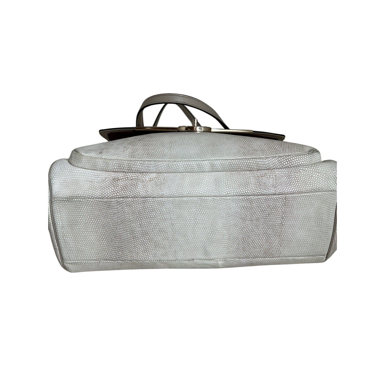 Coach White Leather Textured Shoulder Bag With Gold Turnlock & Double Handles
