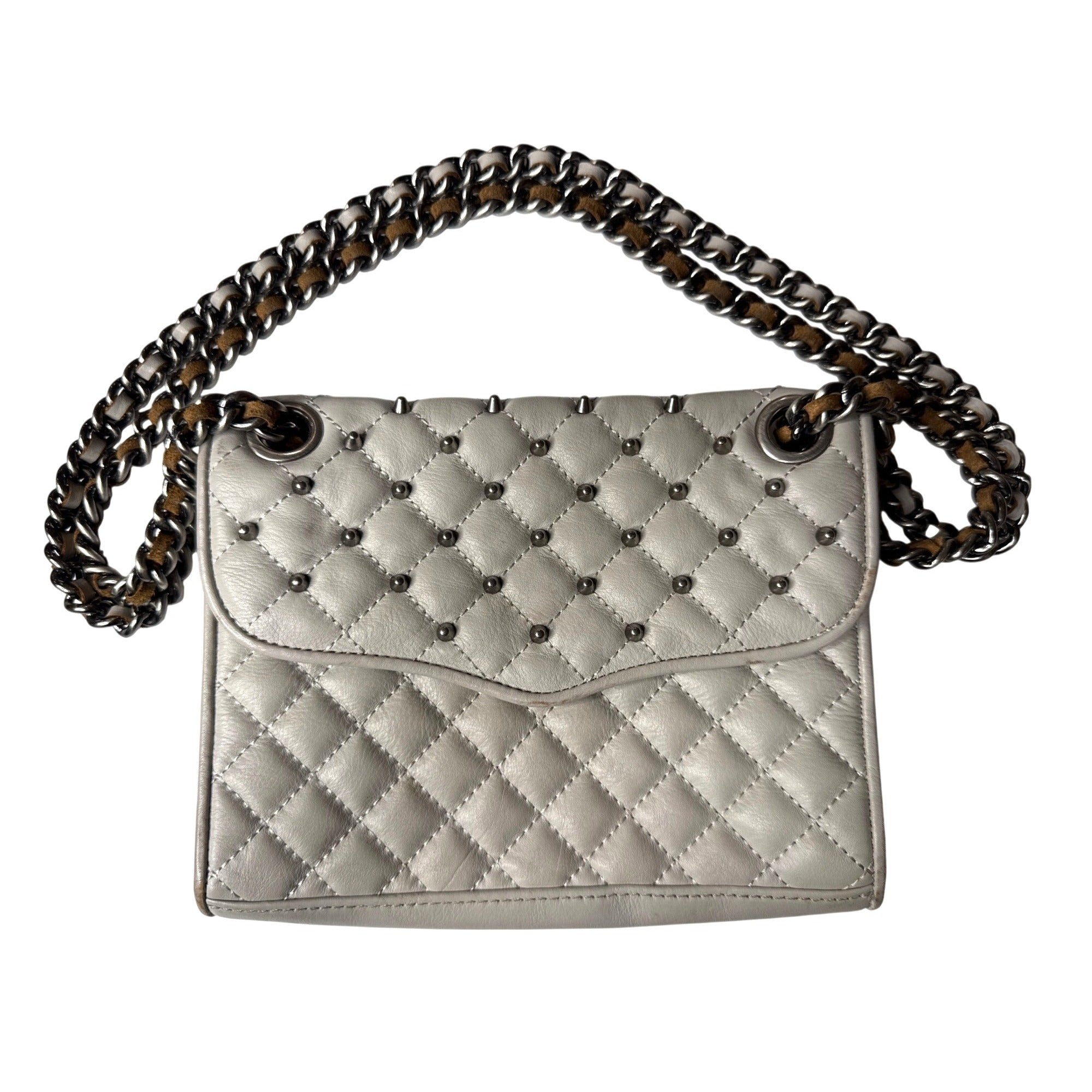 Rebecca Minkoff Quilted Leather Chain Shoulder Bag With Stud Accents - White