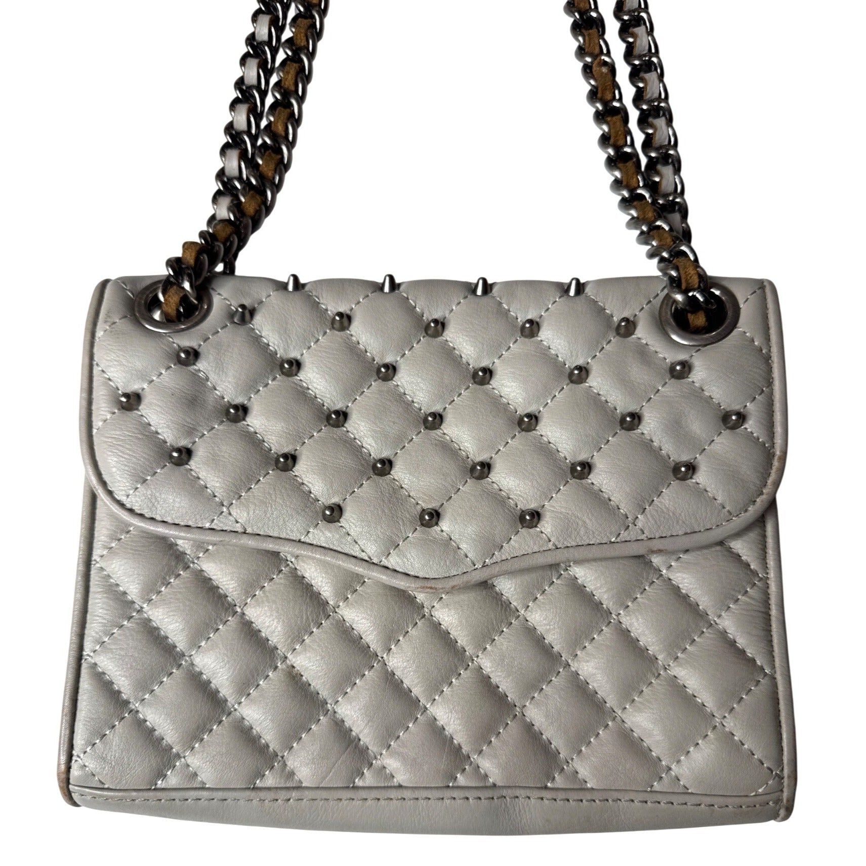 Rebecca Minkoff Quilted Leather Chain Shoulder Bag With Stud Accents - White