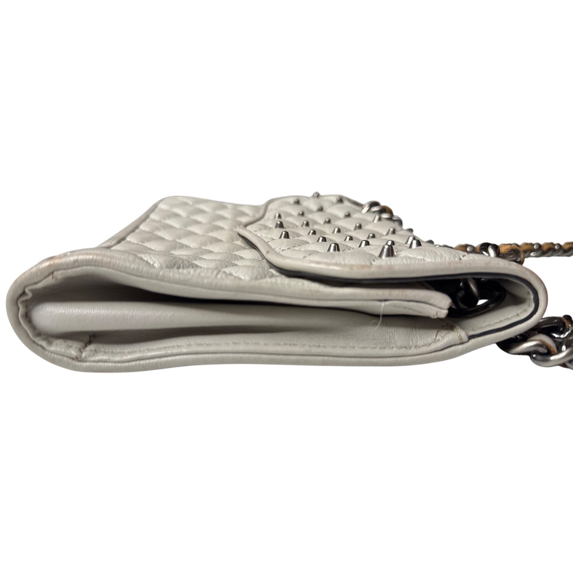Rebecca Minkoff Quilted Leather Chain Shoulder Bag With Stud Accents - White