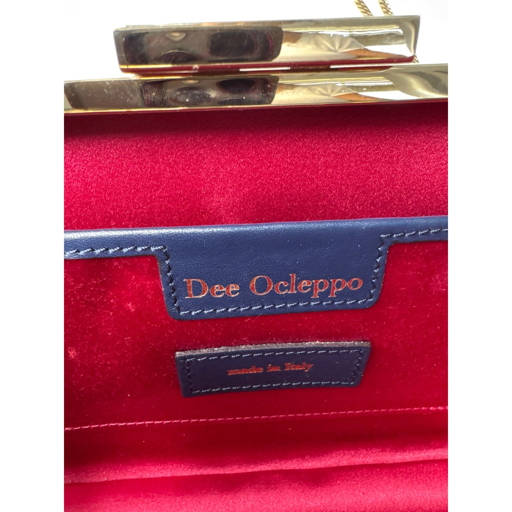 Dee Ocleppo Blue Embossed Snake Print Clutch W/ Gold Chain Strap 10" X 4.5" X 2"