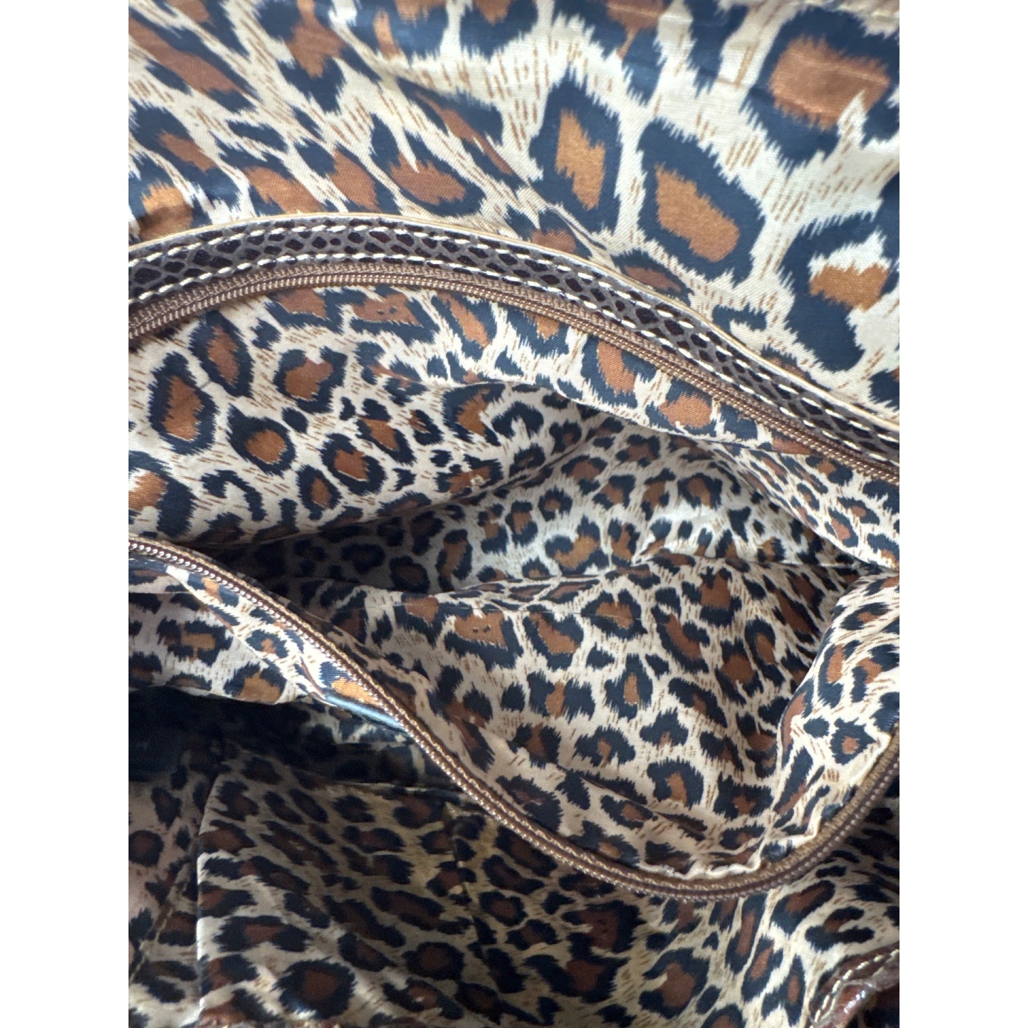 Sharif Brown Leather & Snakeskin Pattern Studded Shoulder Bag W/Double Handles
