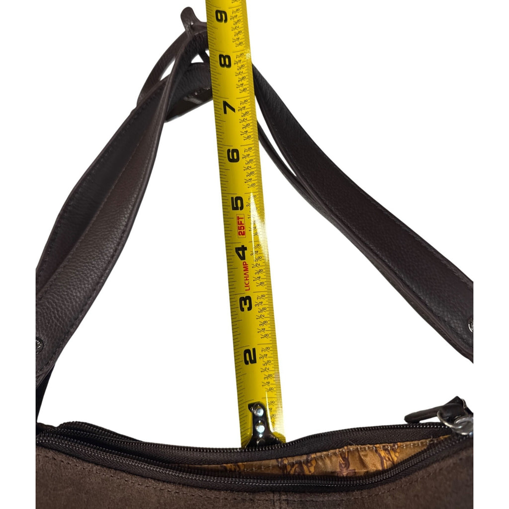 Tignanello Brown Suede & Leather Hobo Shoulder Bag W/Gold Interior Lining