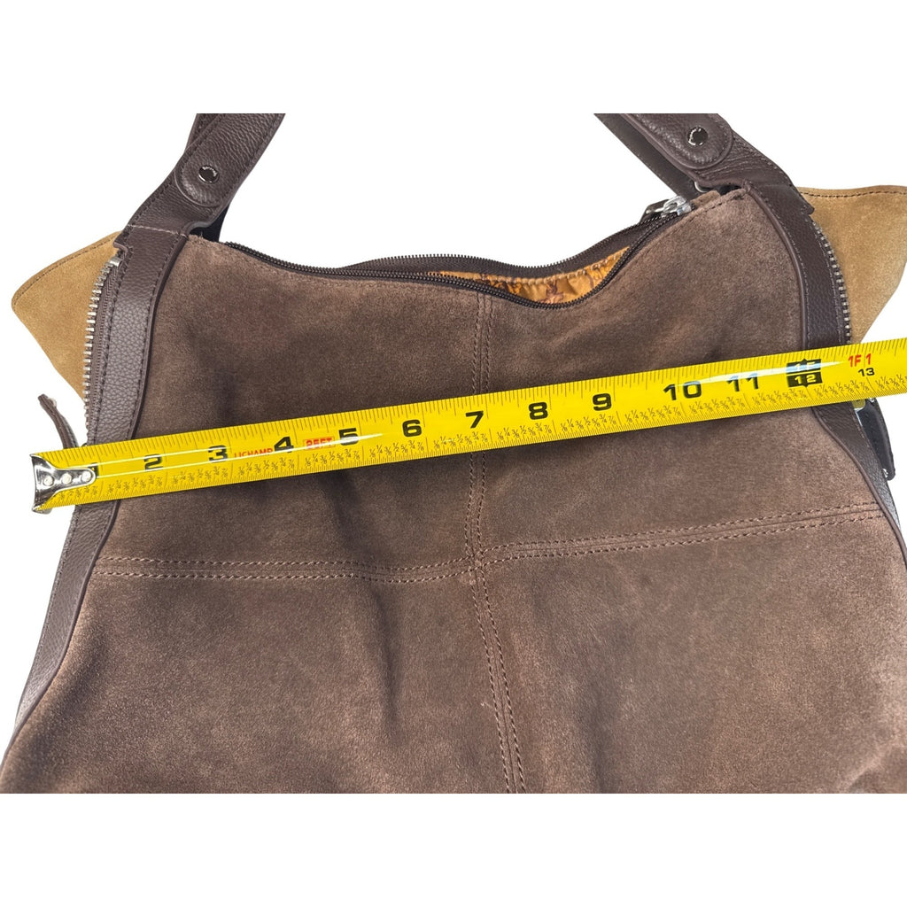 Tignanello Brown Suede & Leather Hobo Shoulder Bag W/Gold Interior Lining
