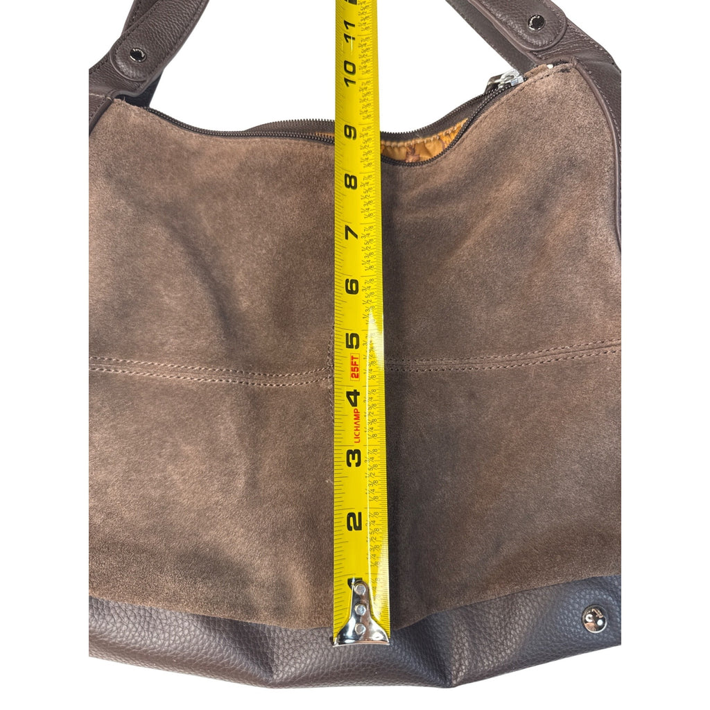 Tignanello Brown Suede & Leather Hobo Shoulder Bag W/Gold Interior Lining