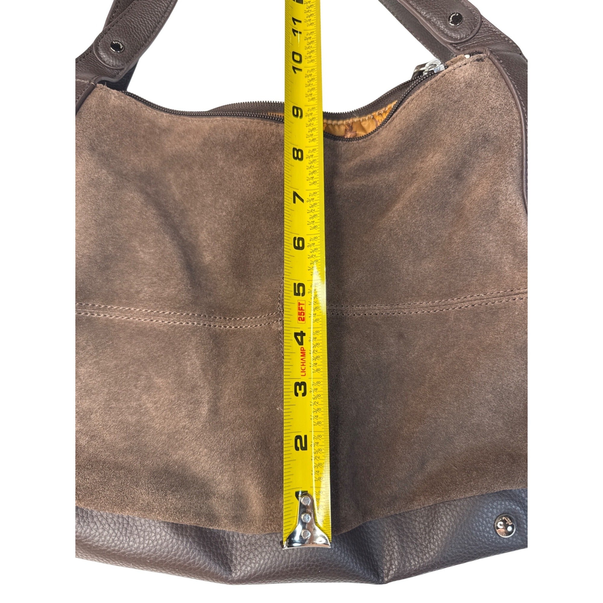 Tignanello Brown Suede & Leather Hobo Shoulder Bag W/Gold Interior Lining