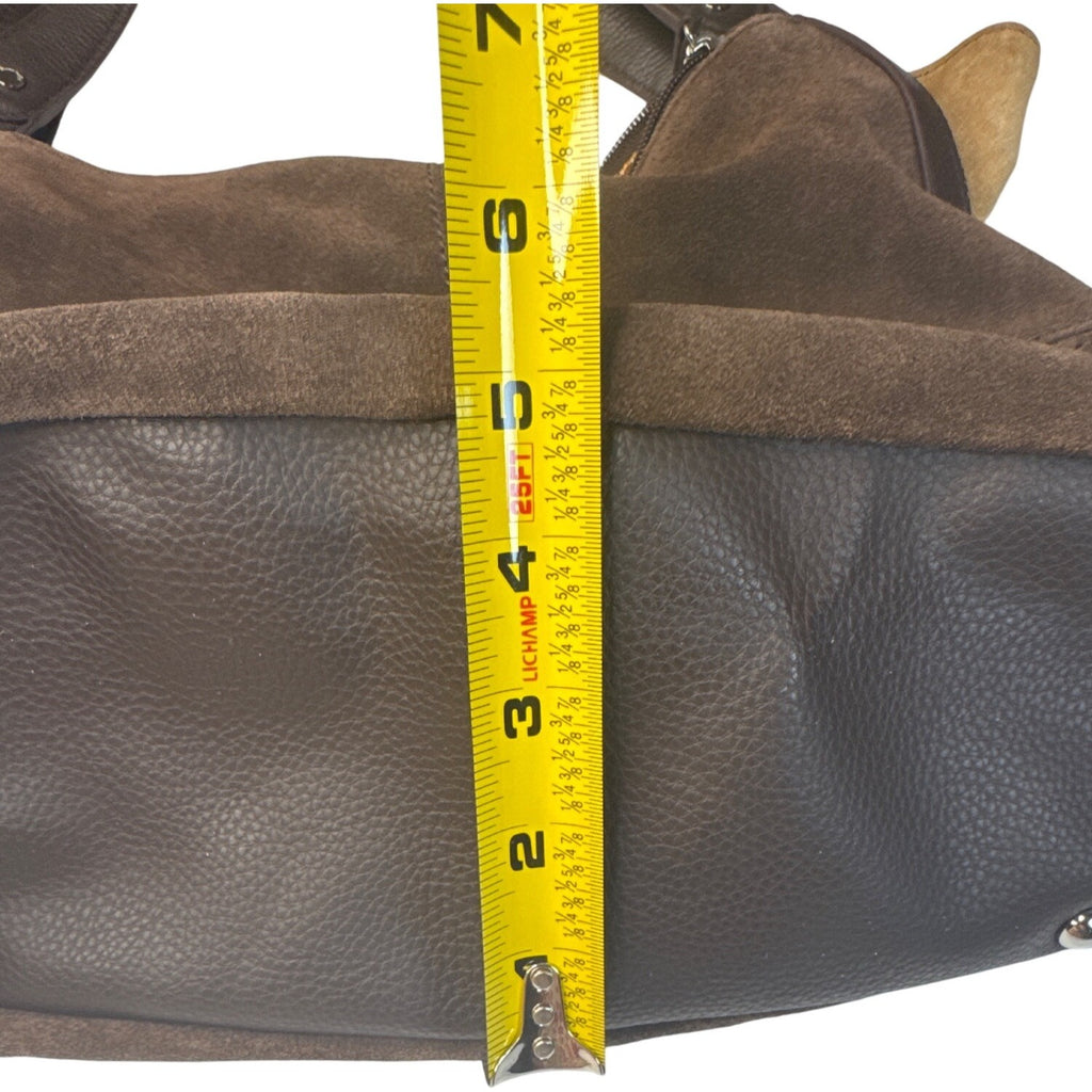 Tignanello Brown Suede & Leather Hobo Shoulder Bag W/Gold Interior Lining