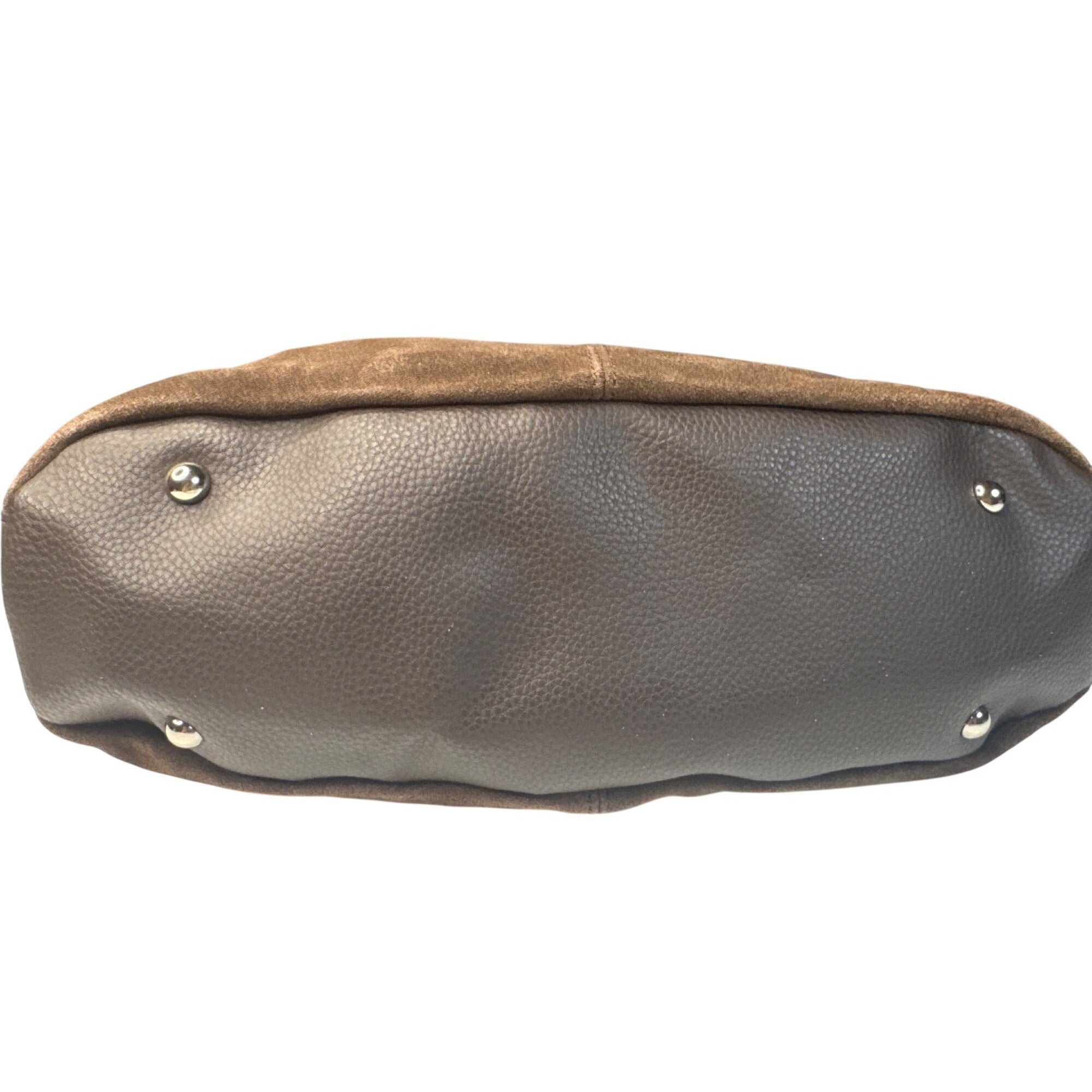 Tignanello Brown Suede & Leather Hobo Shoulder Bag W/Gold Interior Lining
