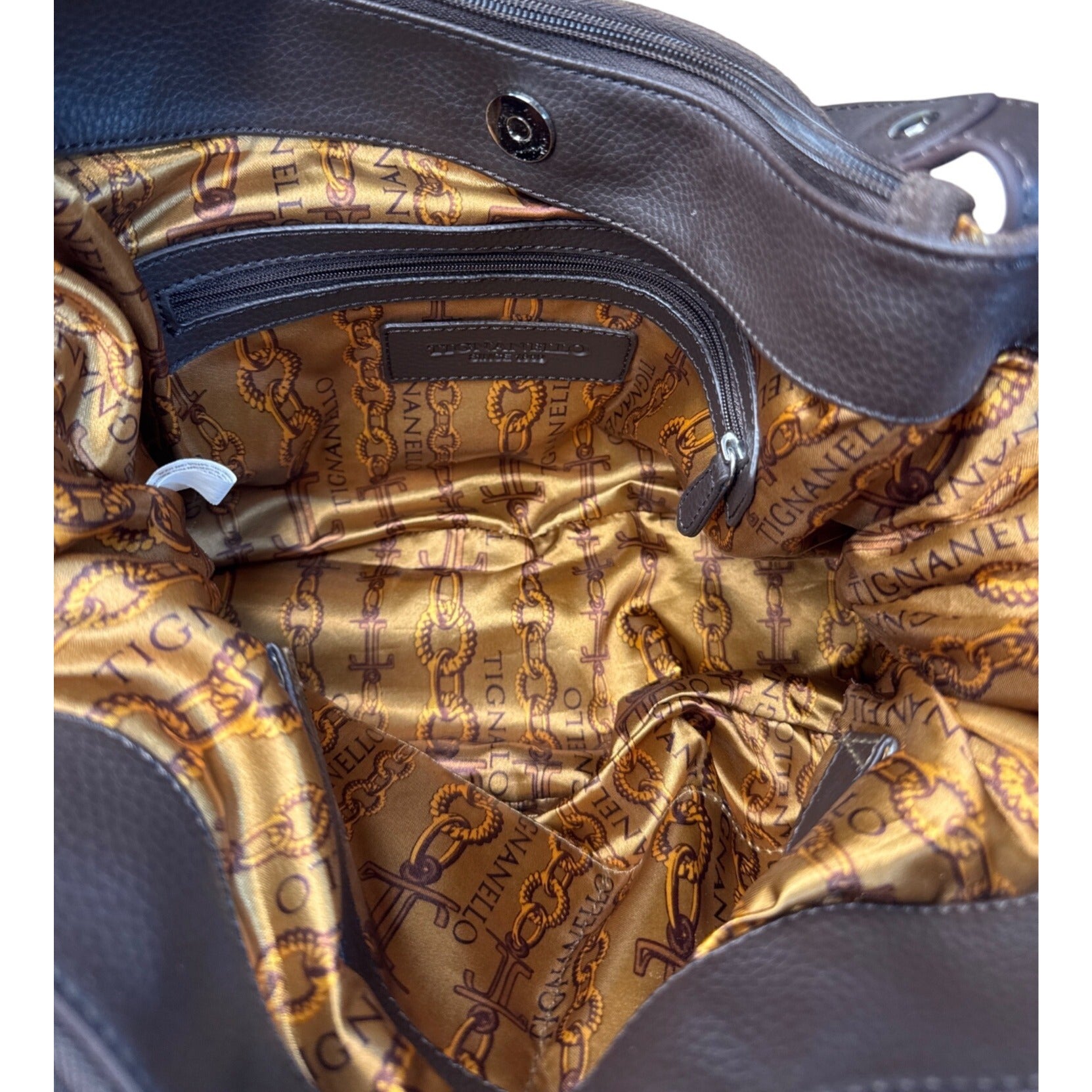 Tignanello Brown Suede & Leather Hobo Shoulder Bag W/Gold Interior Lining